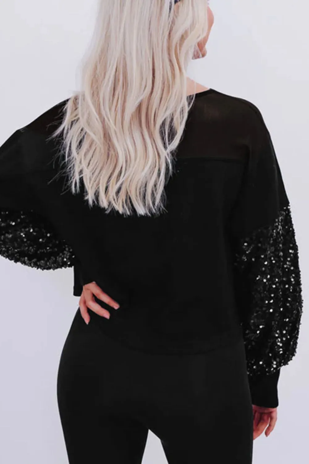 Sequin Boat Neck Long Sleeve Blouse, image 4