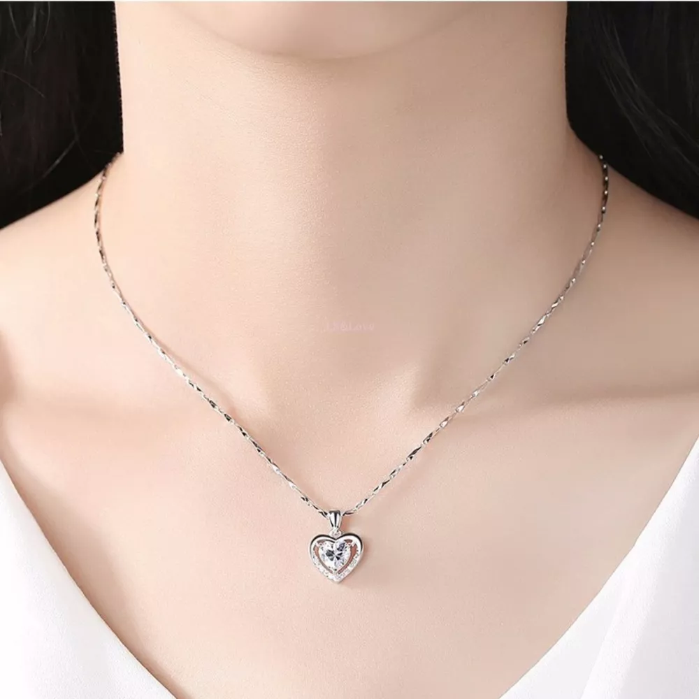 925 Sterling Silver Zircon Heart Necklace, image 6