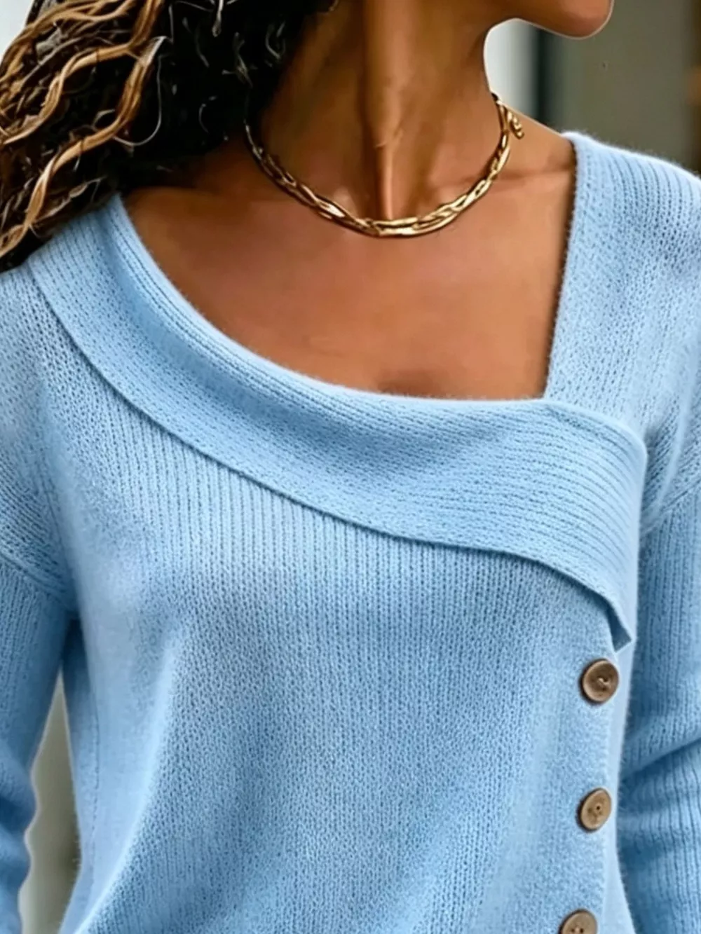 Full Size Asymmetrical Decor Button Sweater Plus Size, image 5