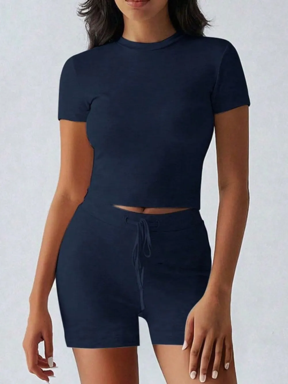 Round Neck Short Sleeve Top and Shorts Set, image 13