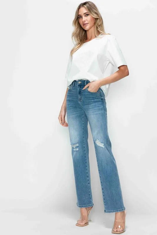 Full Size Distressed High Rise Straight Jeans, image 3
