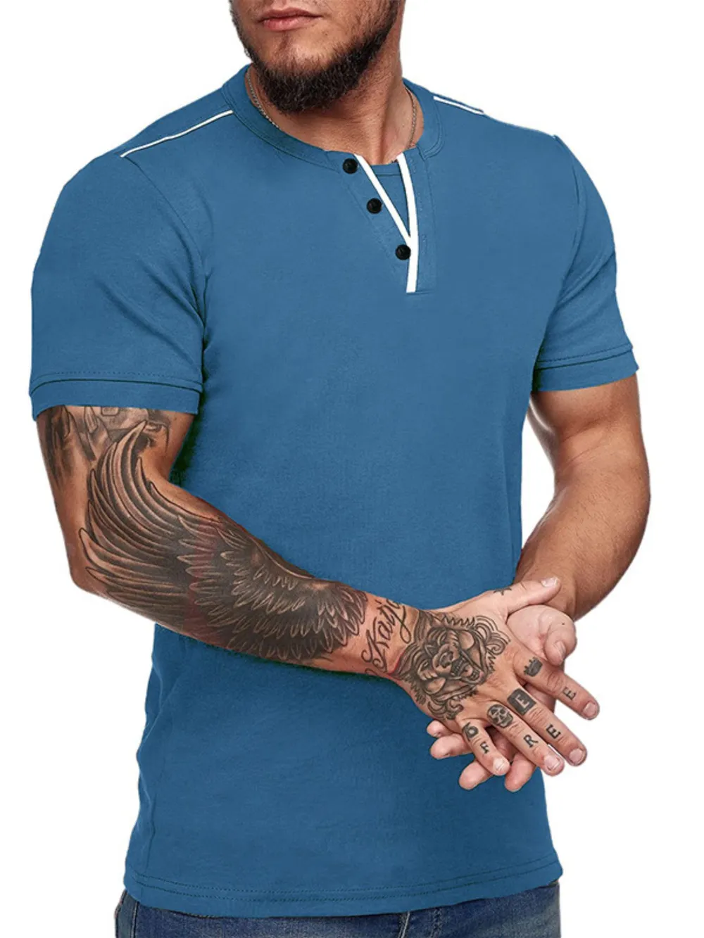 Men's Casual Henley Short Sleeve T-Shirt with Contrast Trim, image 11