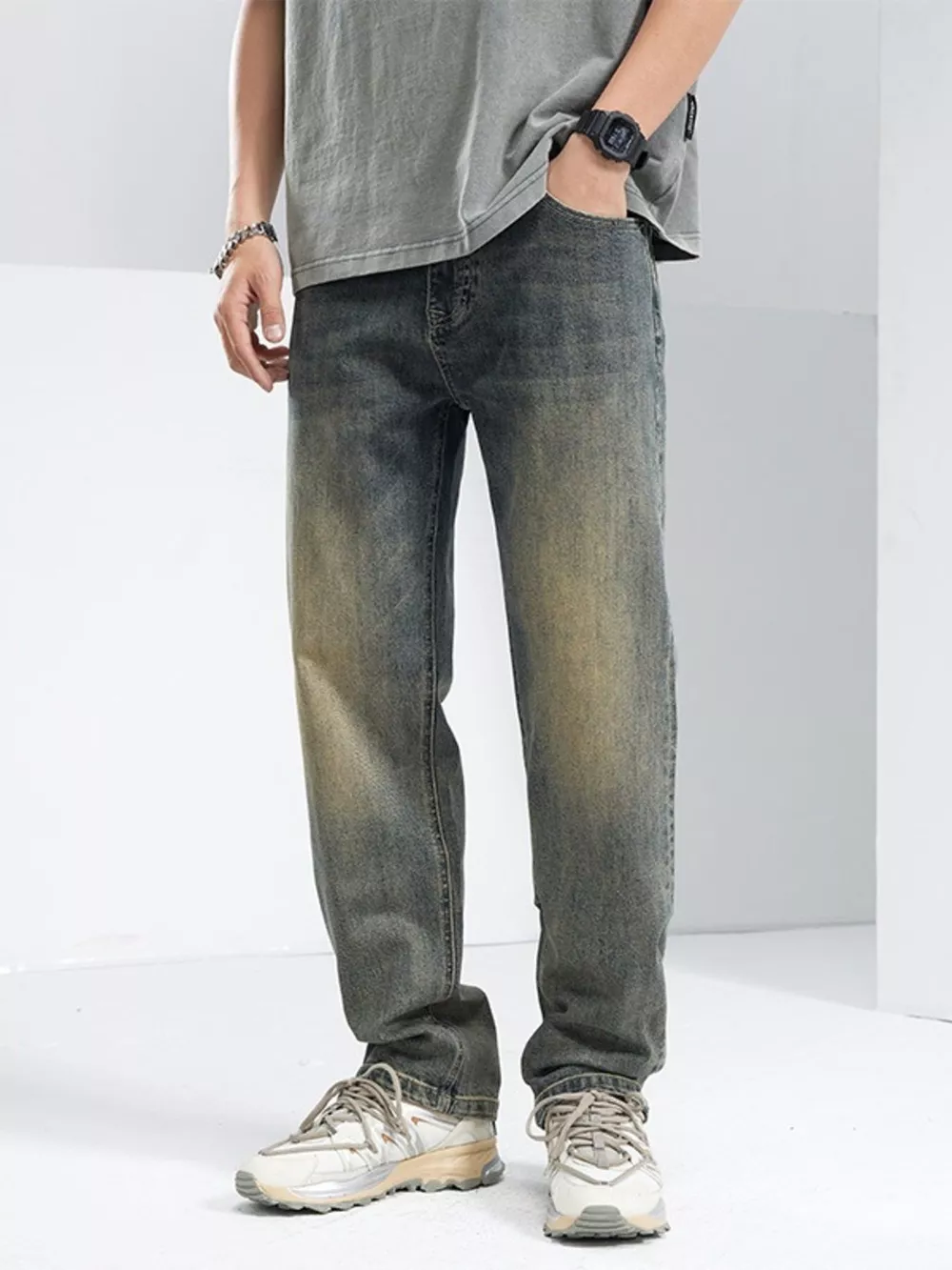 Men's Washed Loose Fit Jeans, image 2