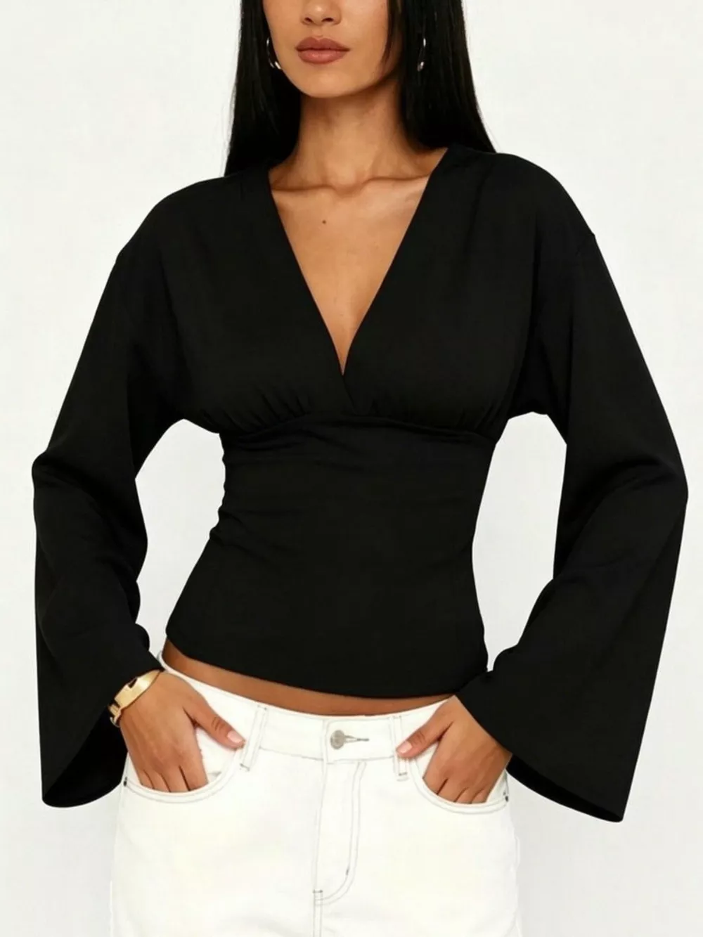 V-Neck Flare Sleeve Blouse, image 7