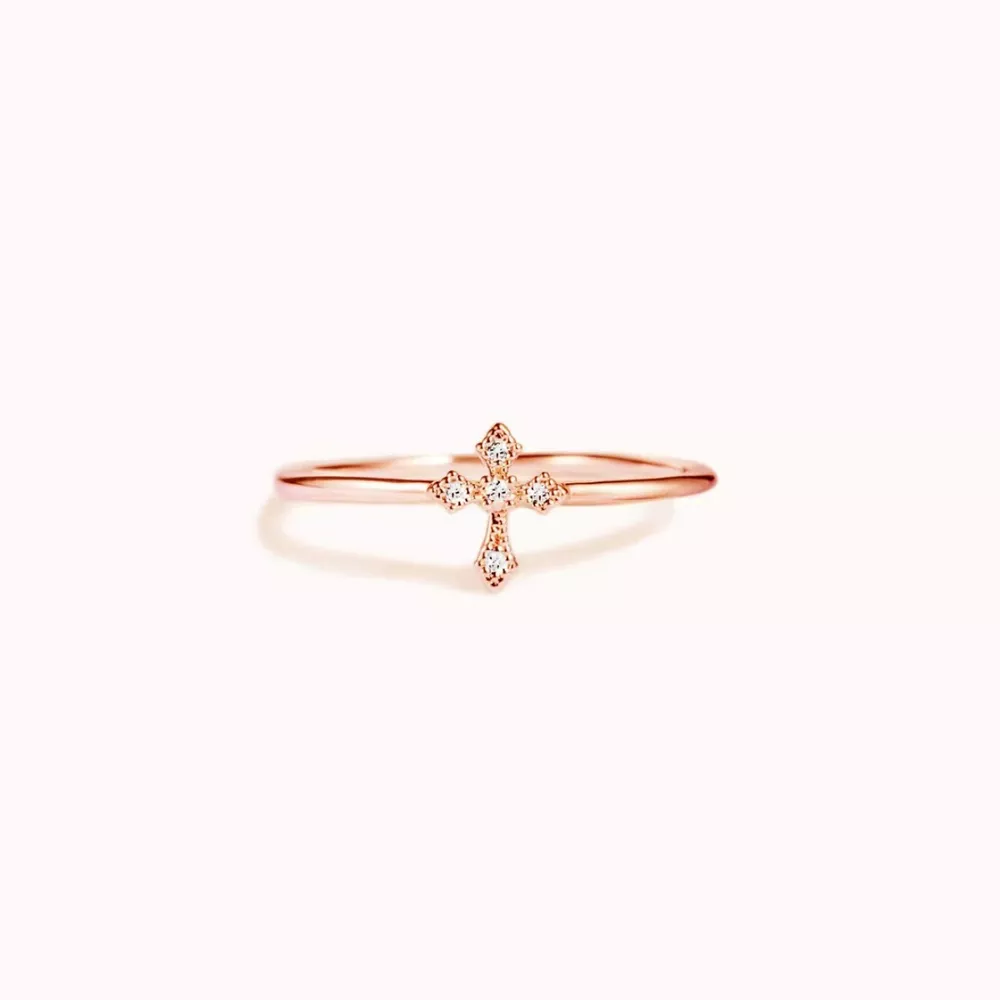 925 Sterling Silver Zircon Cross Ring