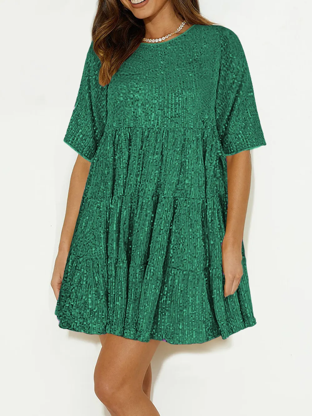 Sequin Round Neck Half Sleeve Mini Dress, image 14