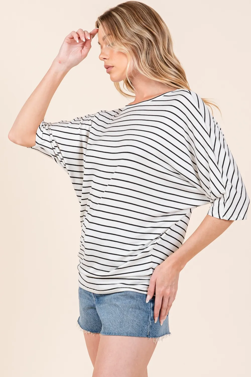 Striped Boat Neck Dolman Sleeve Top, image 2