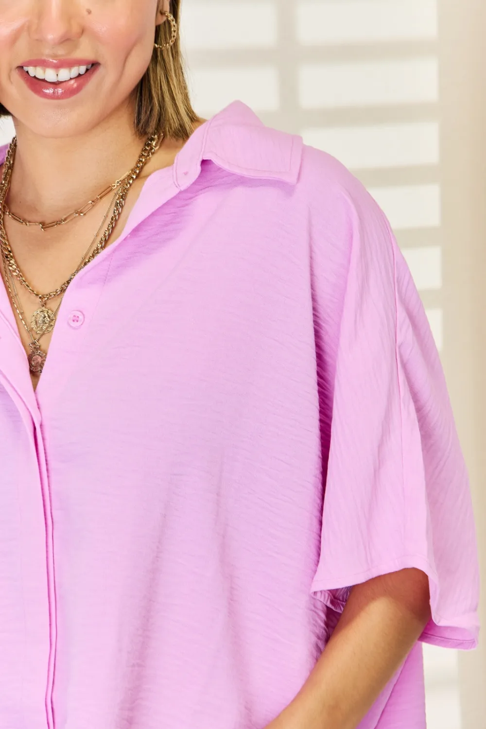 Texture Button Up Short Sleeve High-Low Shirt, image 5
