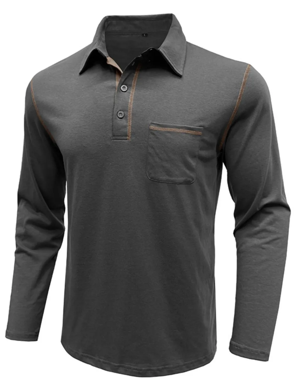 Men's Long Sleeve Polo Shirt with Contrast Stitching, image 4