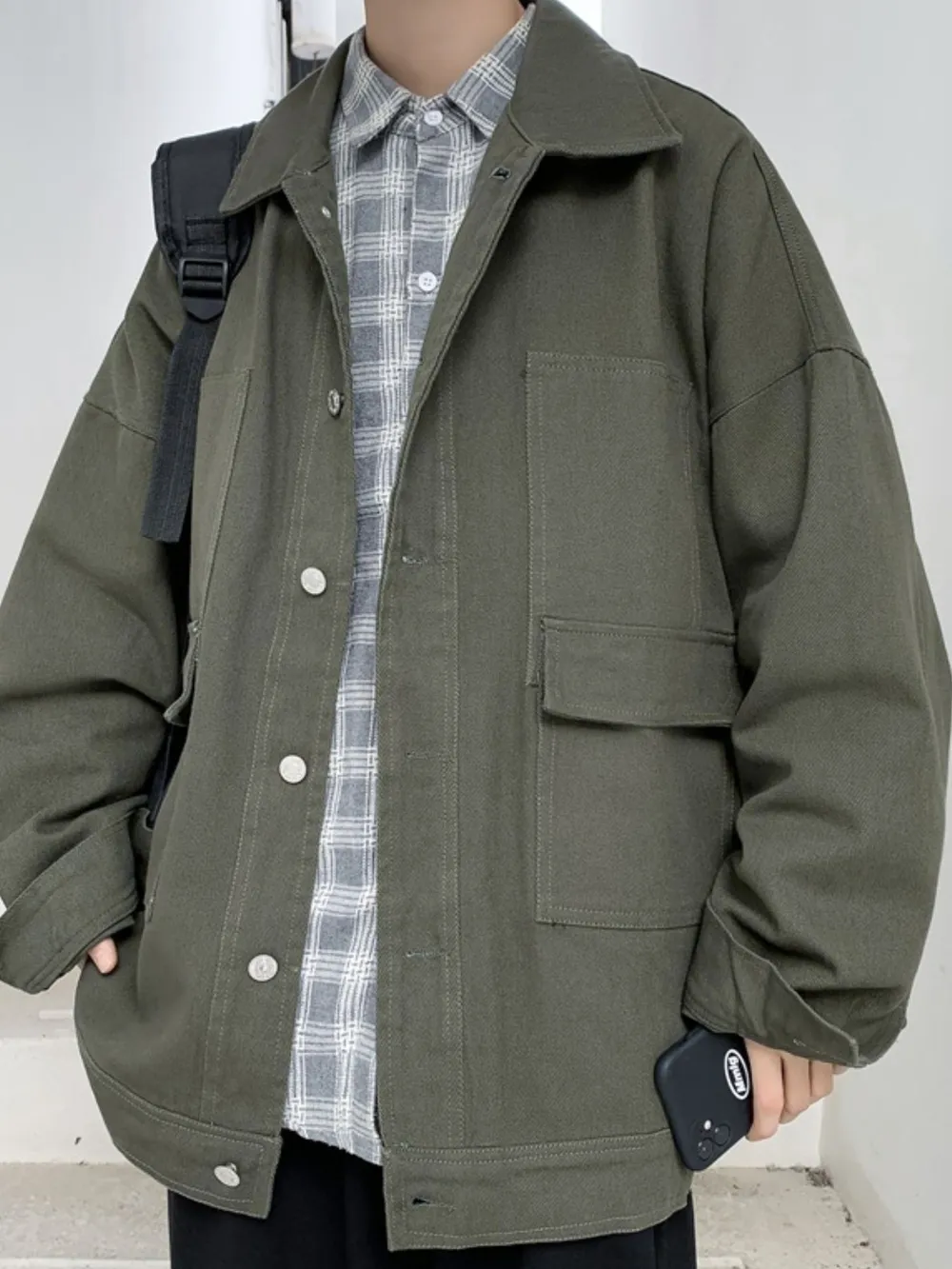 Men's Button Up Drop Shoulder Denim Jacket