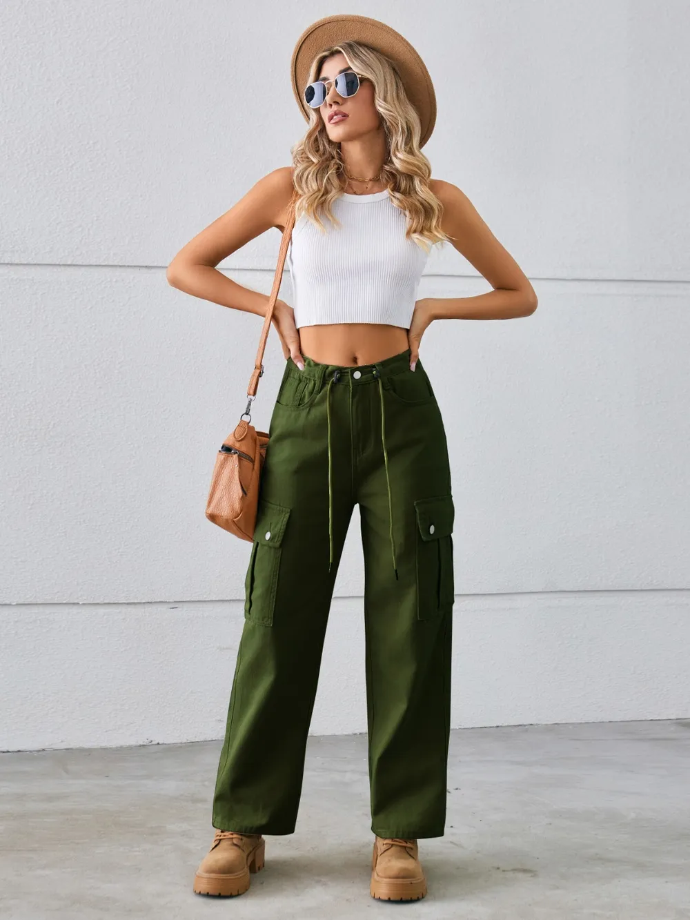 Drawstring Mid-Rise Waist Straight Cargo Jeans, image 9