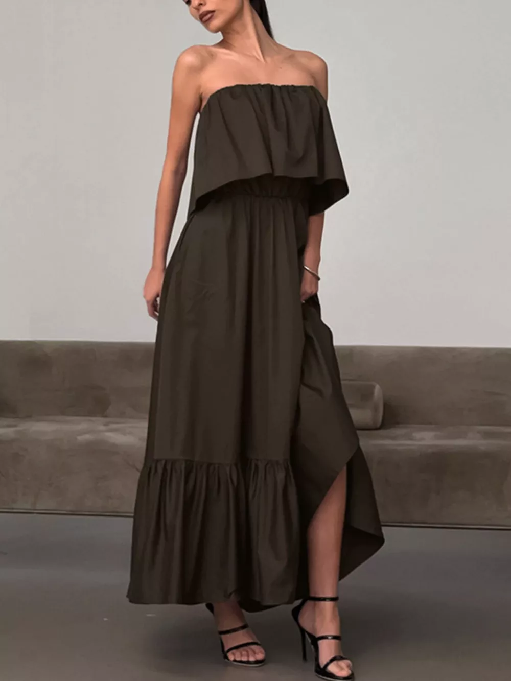 Off-Shoulder Ruffle Hem Maxi Dress, image 2