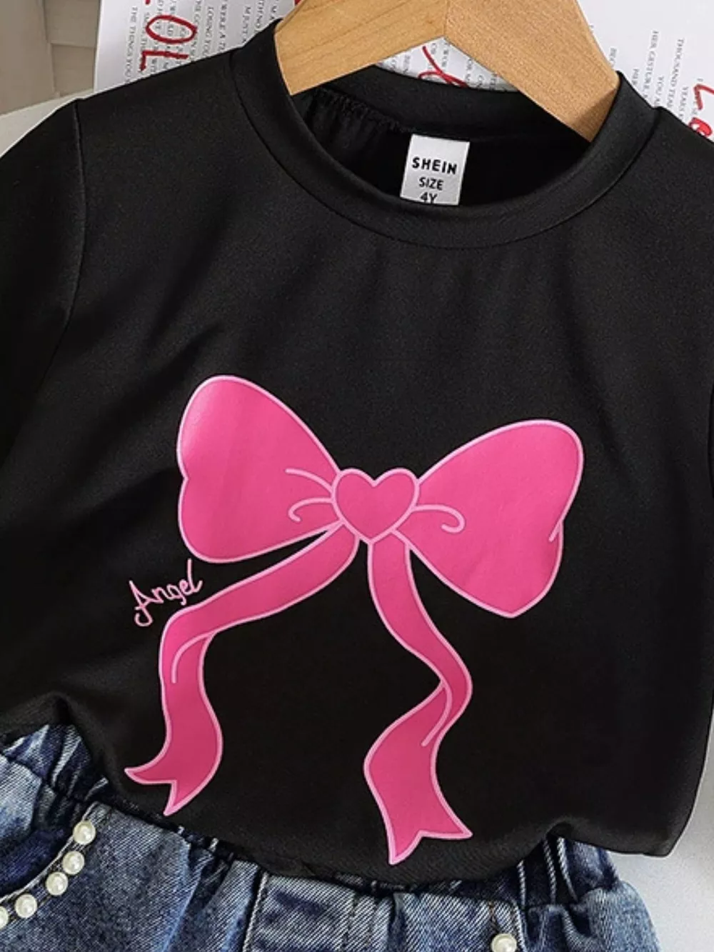 Children's Bowknot T-shirt and Denim Shorts Set, image 8