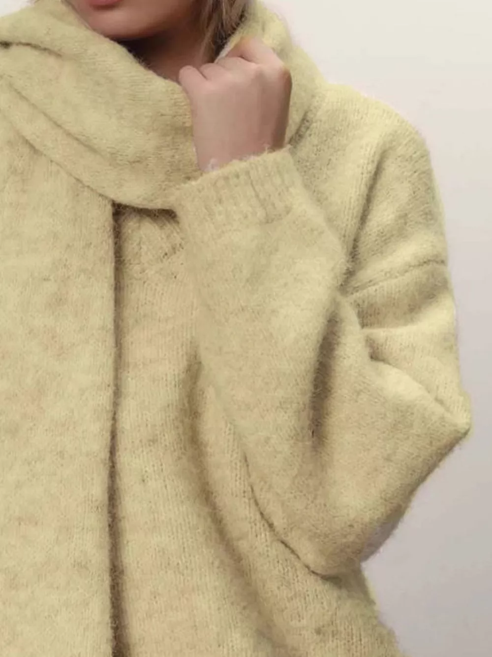 Oversized V-Neck Dropped Shoulder Sweater with Scarf, image 11