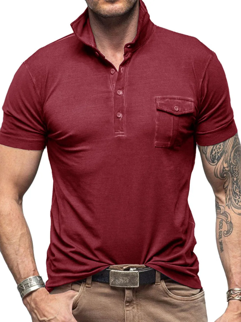 Men's Classic Pocket Polo Shirt with Stand Collar, image 9