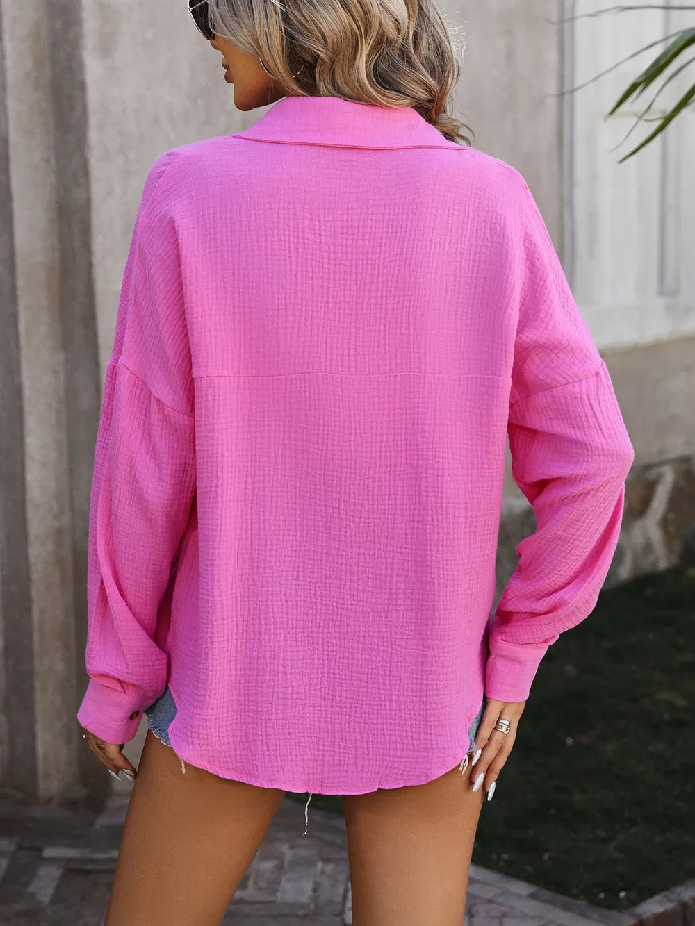 Textured Pocketed Button Up Dropped Shoulder Shirt, image 12