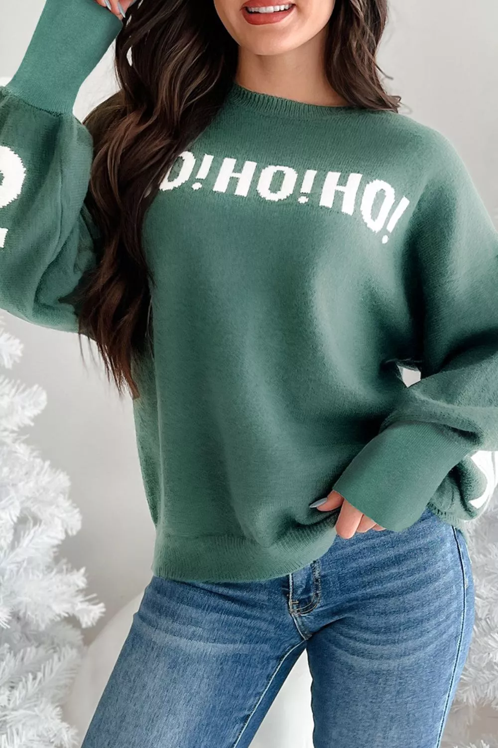 'HO! HO! HO!' Graphic Long Sleeve Sweater, image 2