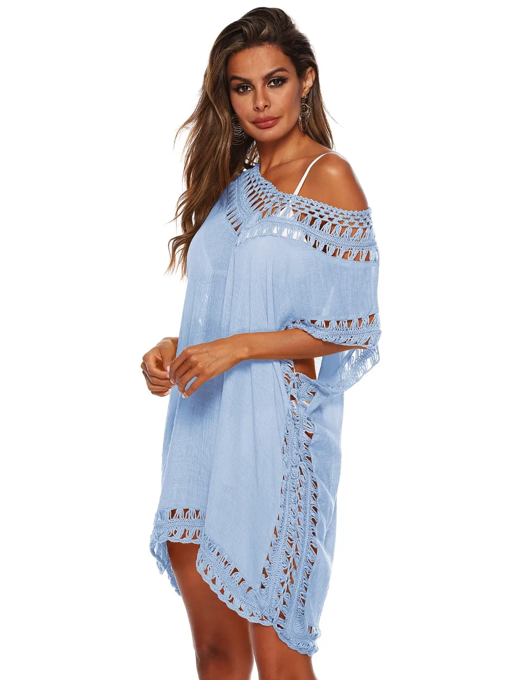 Bohemian Crochet Trim Beach Cover Up Dress, image 28
