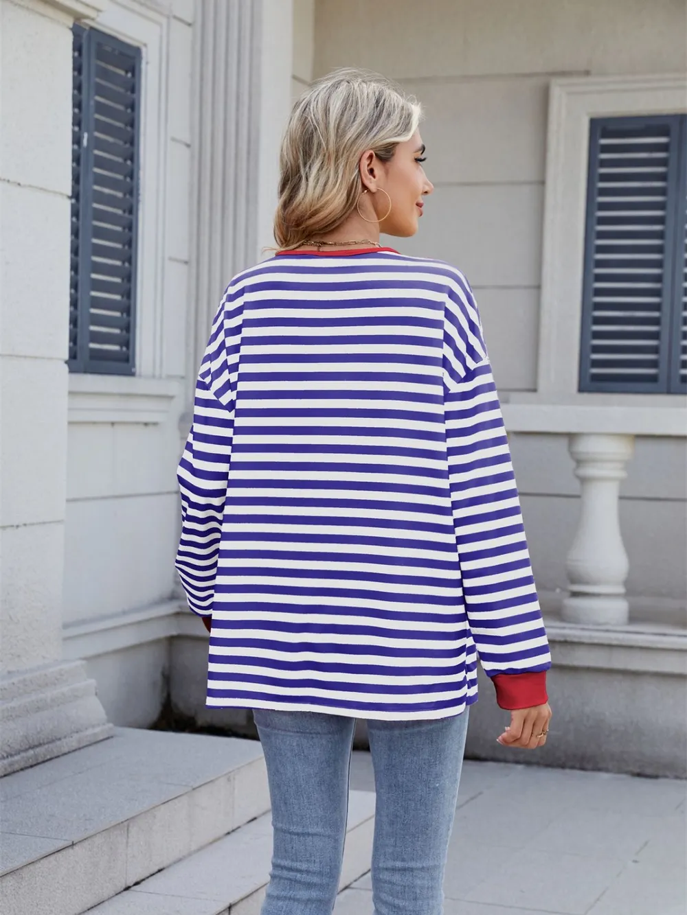 Lace-Up Striped Long Sleeve T-Shirt, image 25