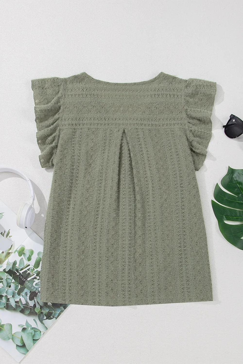 Flutter Sleeve Lace V Neck Shirt, image 6