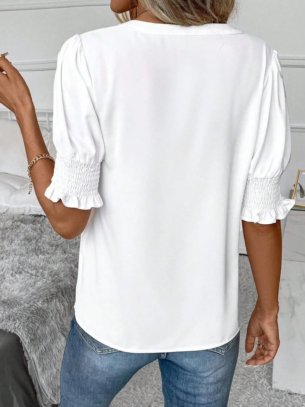 Notched Short Sleeve Blouse, image 16