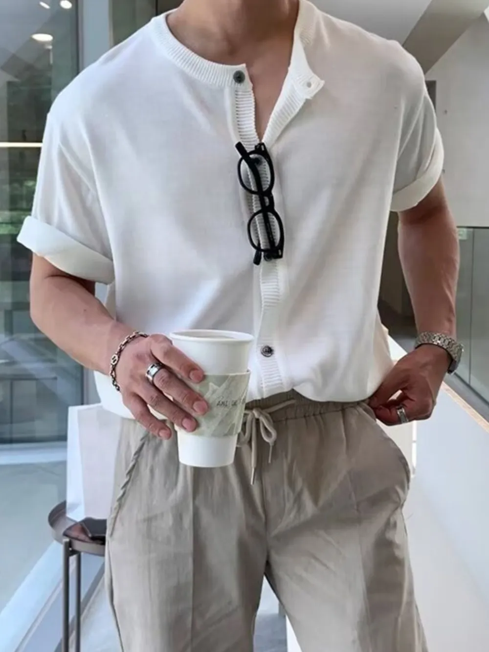 Men's Button Up Short Sleeve Top, image 2