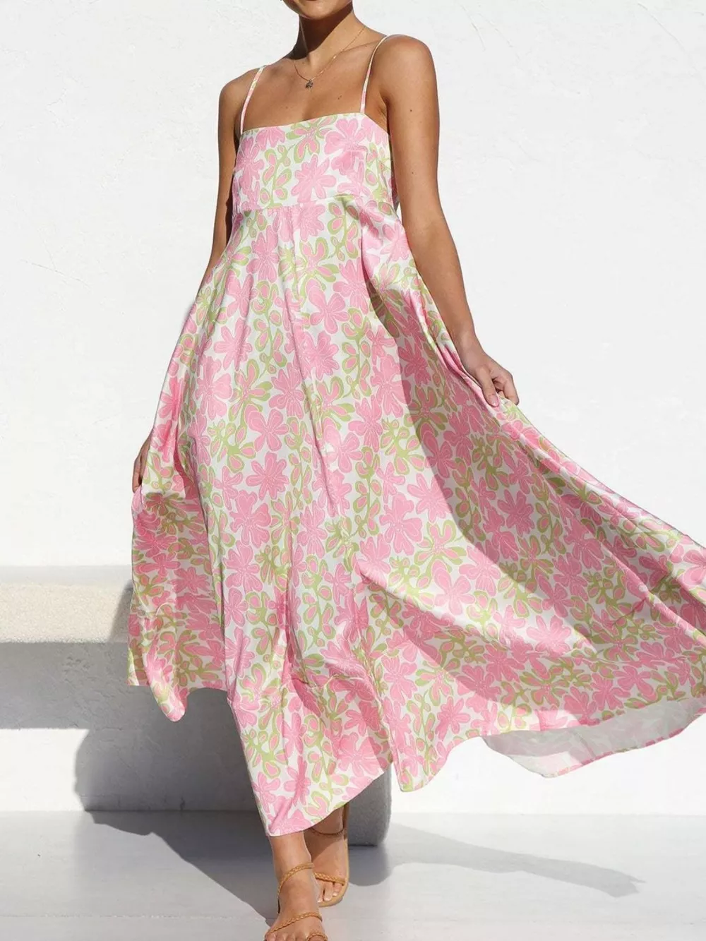 Printed Spaghetti Strap Maxi Dress, image 10