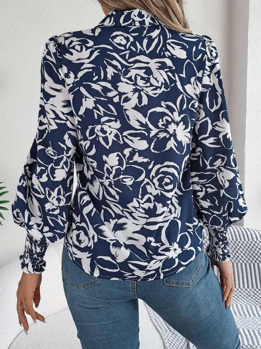 Printed Collared Neck Lantern Sleeve Shirt, image 18