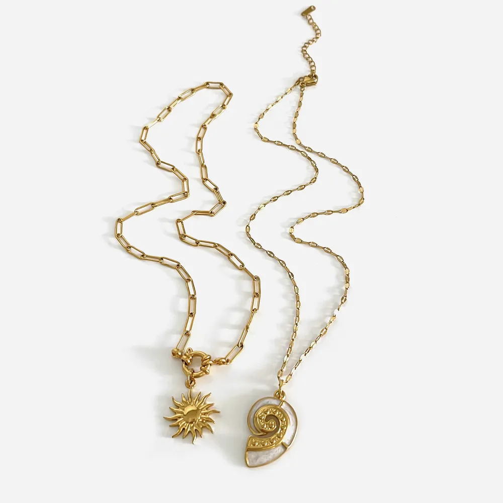 2-Piece 18K Gold-Plated Sun & Wave Pendant Necklace, image 5