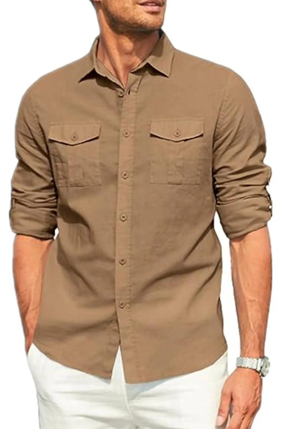 Men's Plus Size Button Down Collared Neck Long Sleeve Shirt, image 8