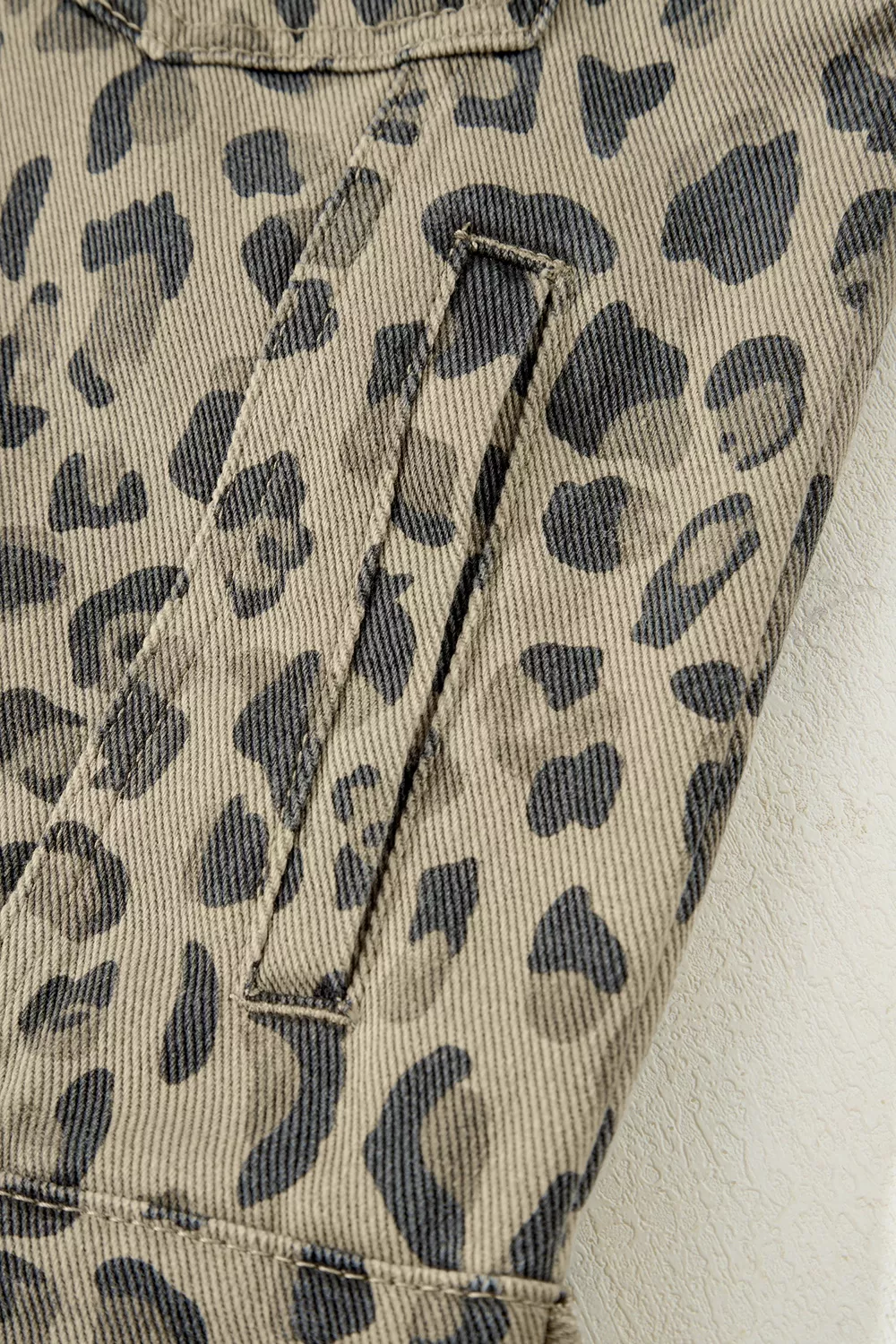 Leopard Print Seam Detail Button Down Denim Jacket, image 8