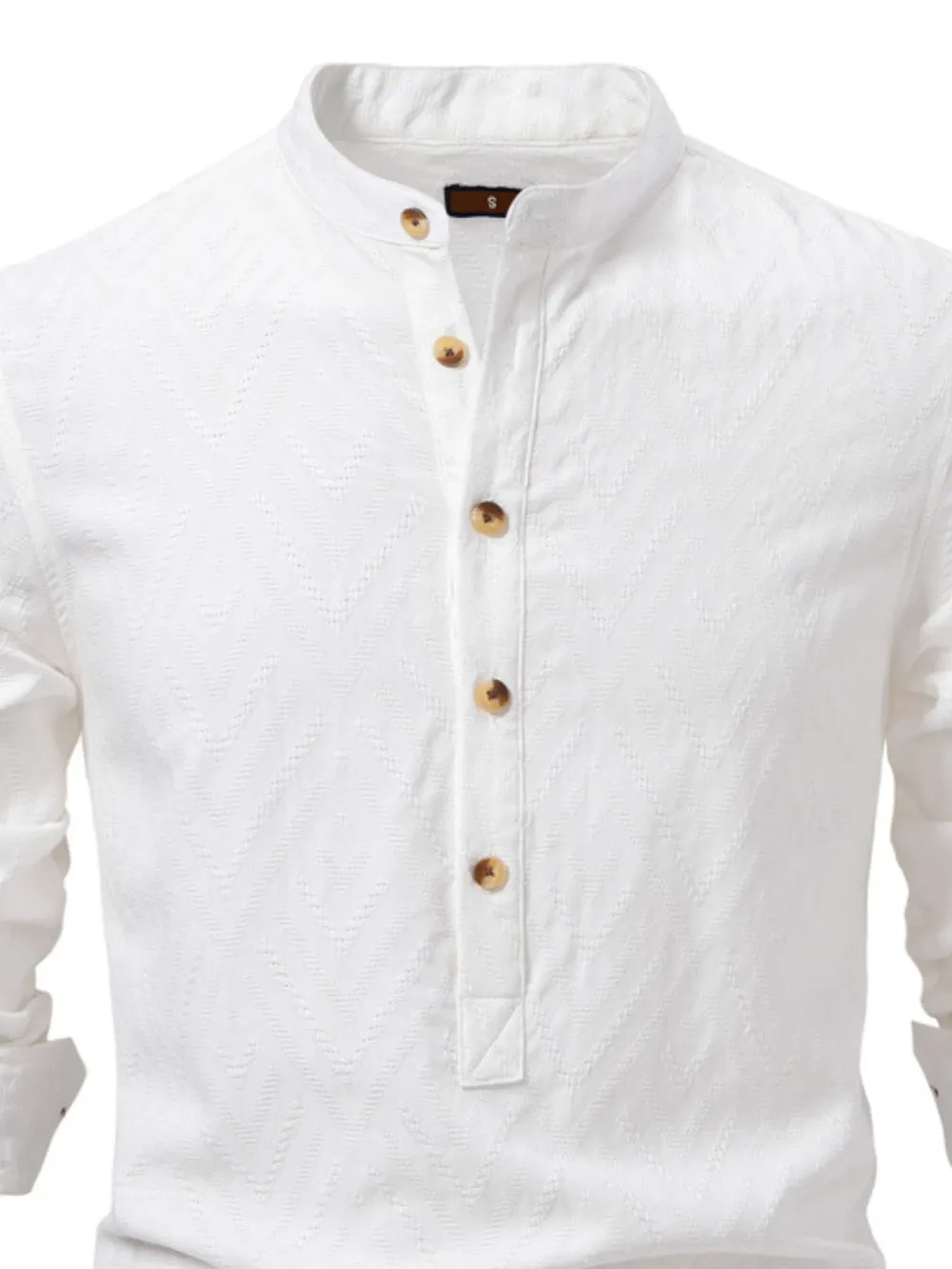 Men's Half Button Geometric Texture Collared Neck Shirt, image 7