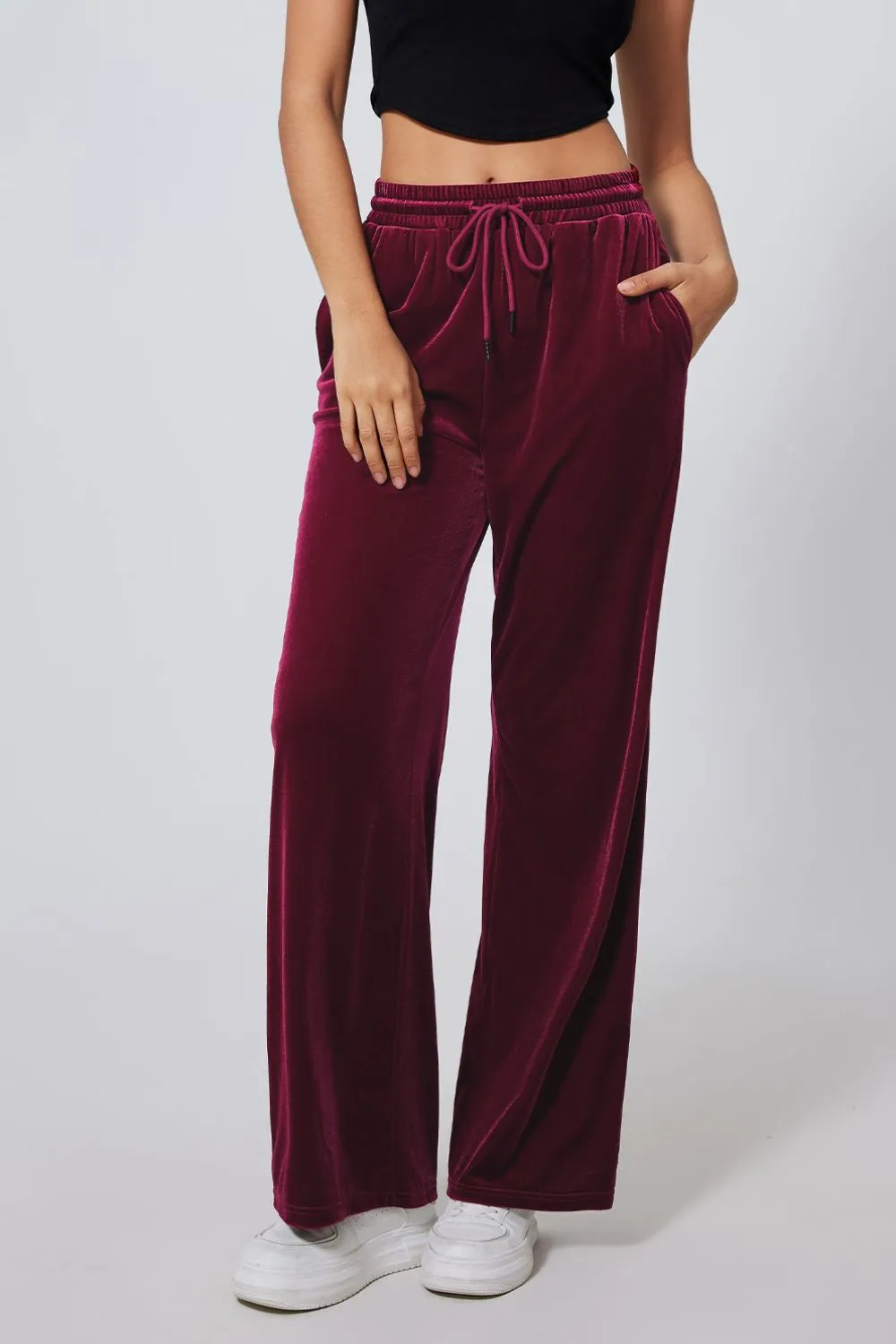 Drawstring Waist Wide Leg Active Pants, image 9