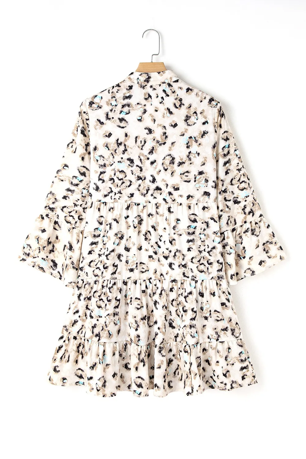 Leopard Print Buttoned Front 3/4 Sleeve Tiered Ruffled Hem Dress, image 12