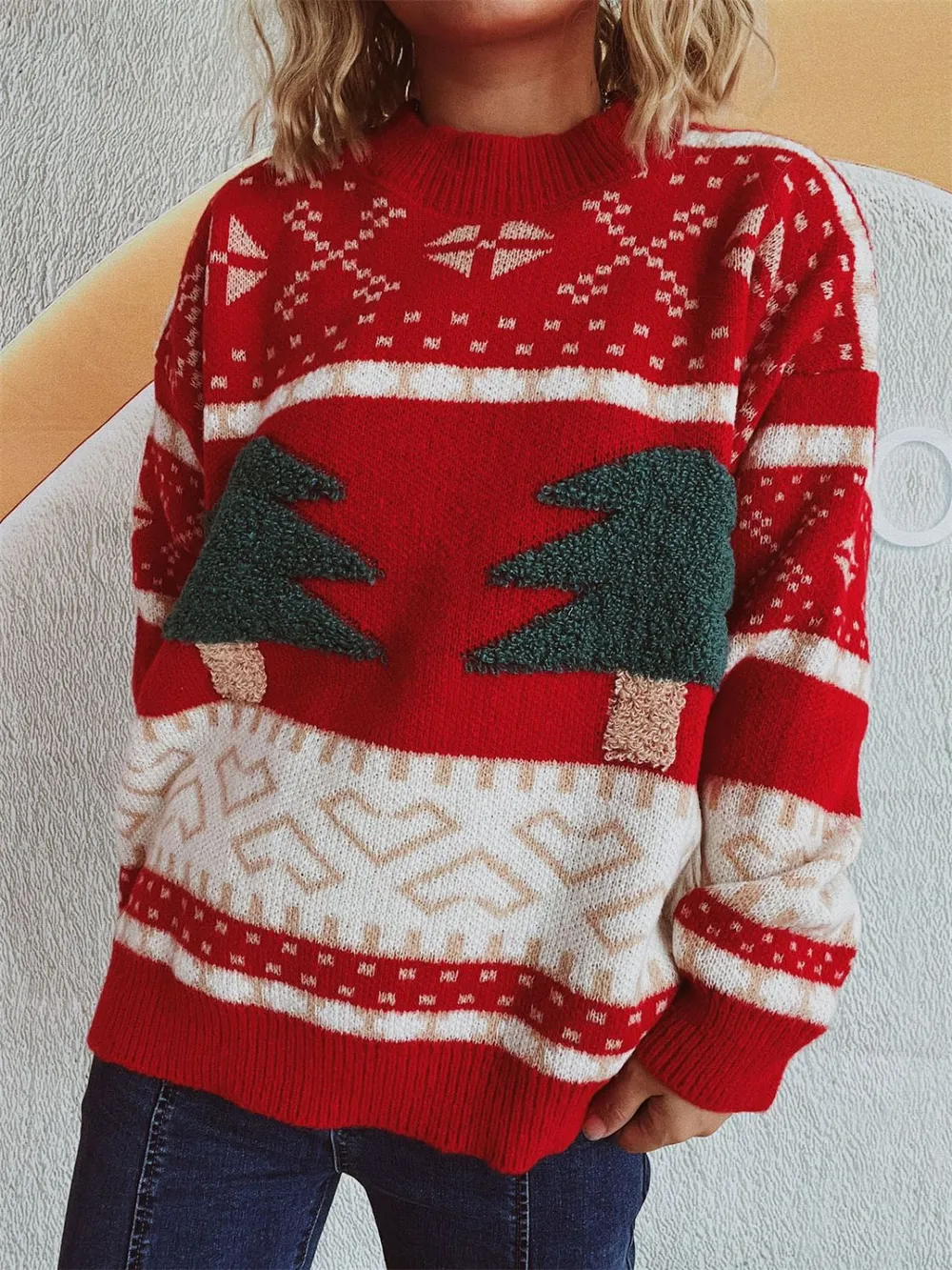 Christmas Tree Mock Neck Long Sleeve Sweater, image 4