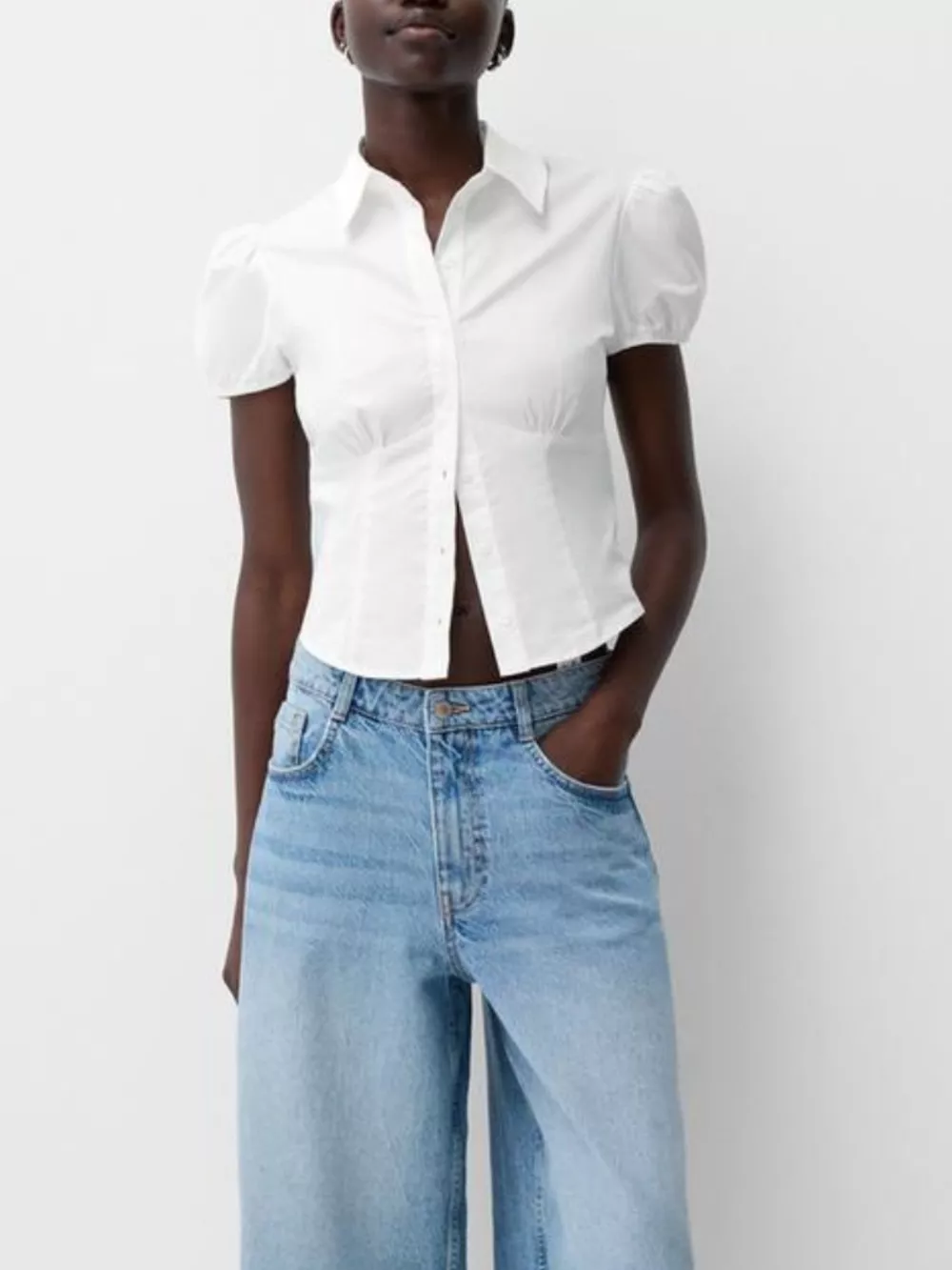 Striped Button Up Puff Sleeve Shirt, image 8