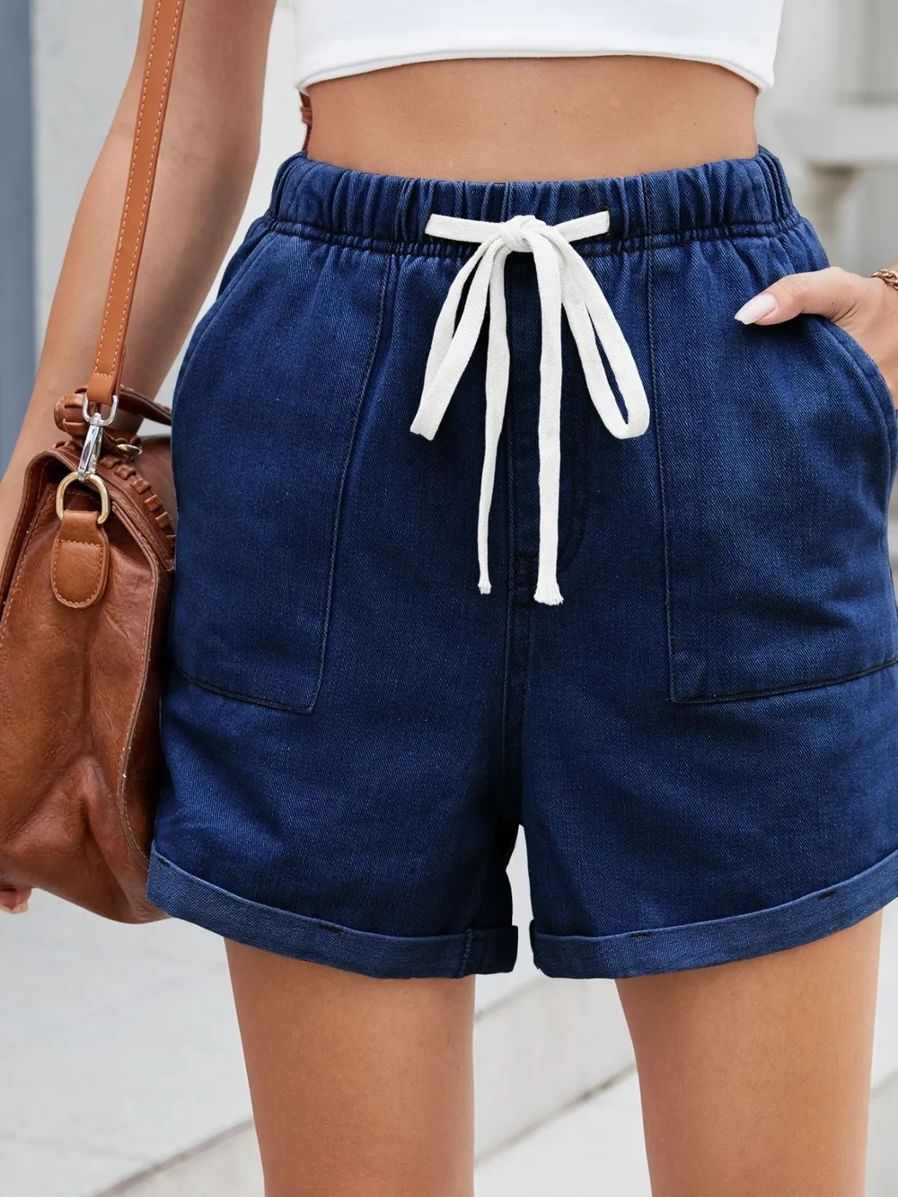 Drawstring Wash Denim Shorts, image 12