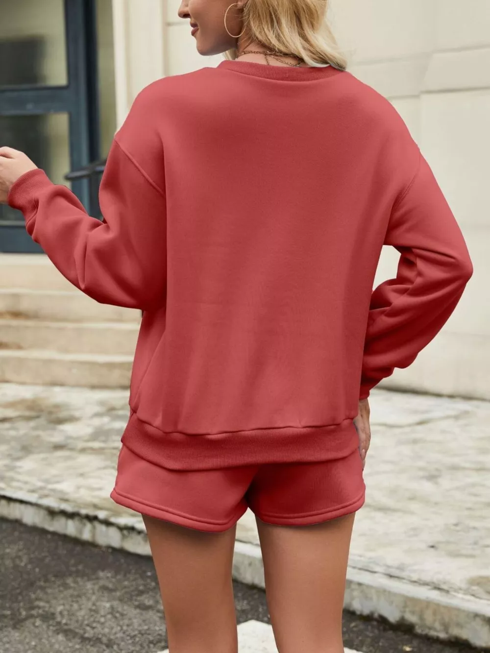 Round Neck Dropped Shoulder Top and Drawstring Shorts Set, image 12