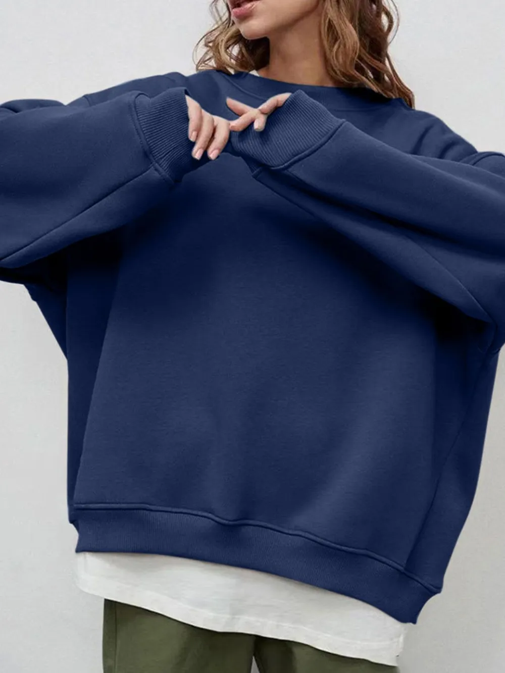 Round Neck Dropped Shoulder Long Sleeve Sweatshirt, image 9