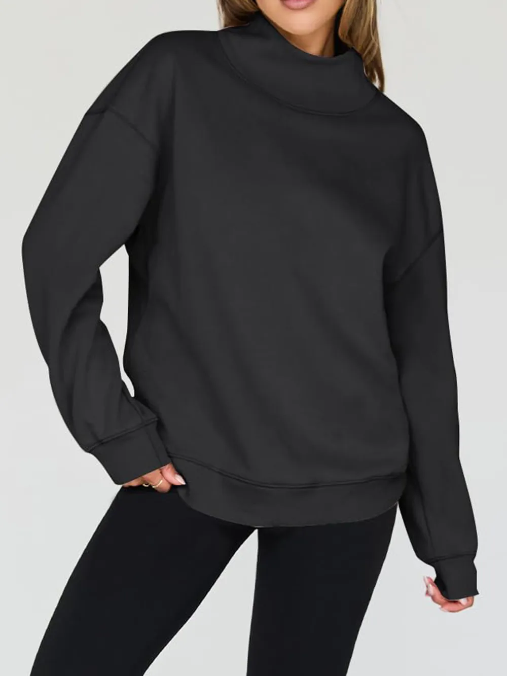 Mock Neck Drop Shoulder Long Sleeve Sweatshirt, image 20