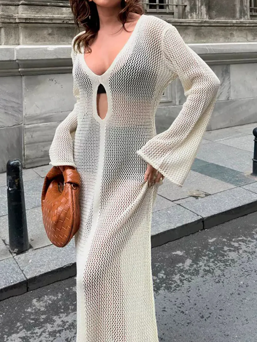 Cutout Long Sleeve Knit Cover-Up Maxi Dress, image 5