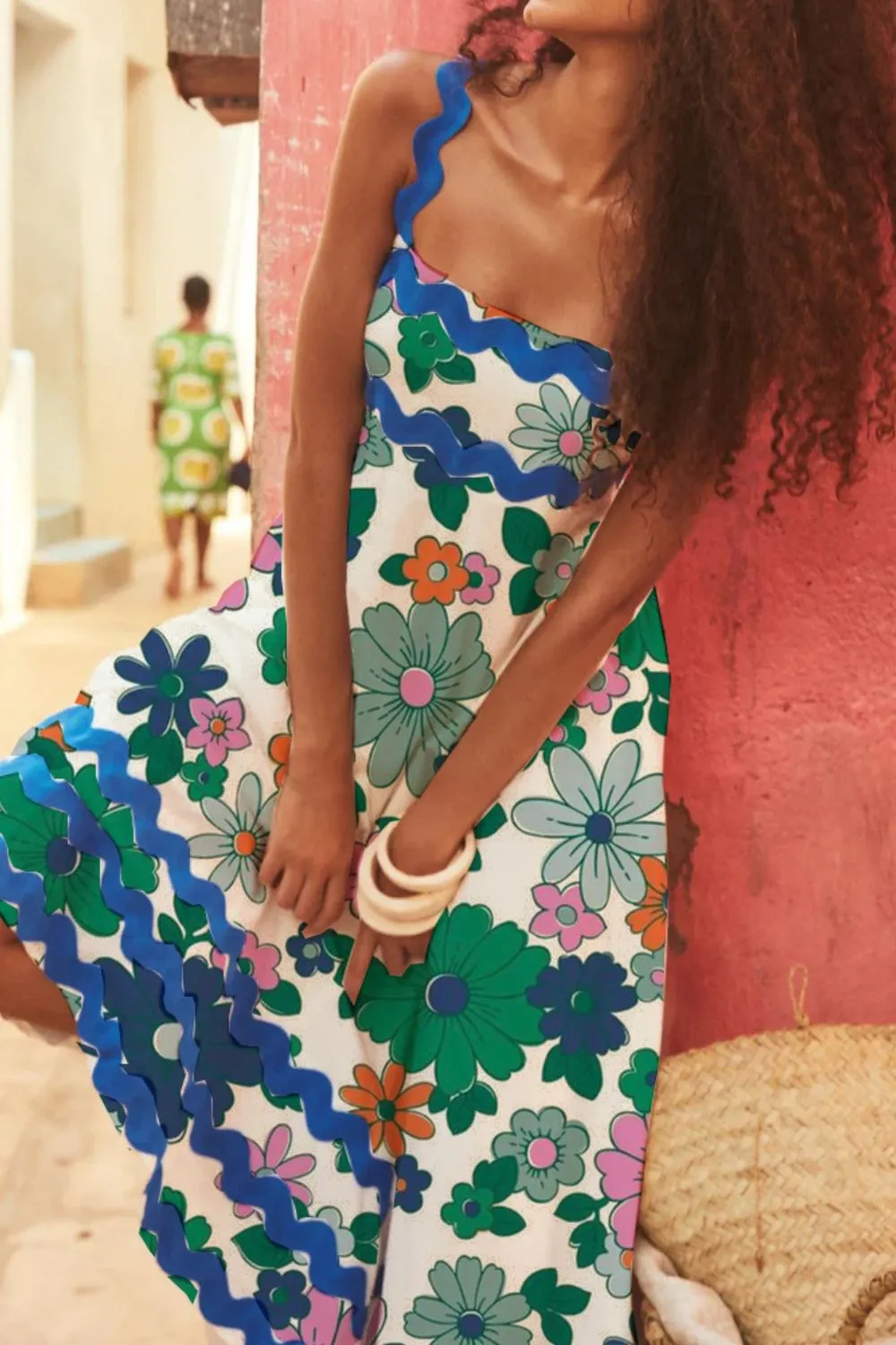 Printed Square Neck Wide Strap Dress, image 4