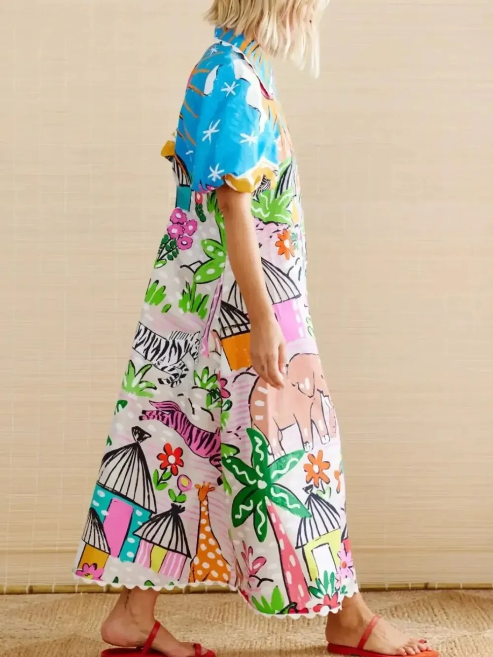 Button Down Tropical Short Sleeve Shirt Dress, image 4