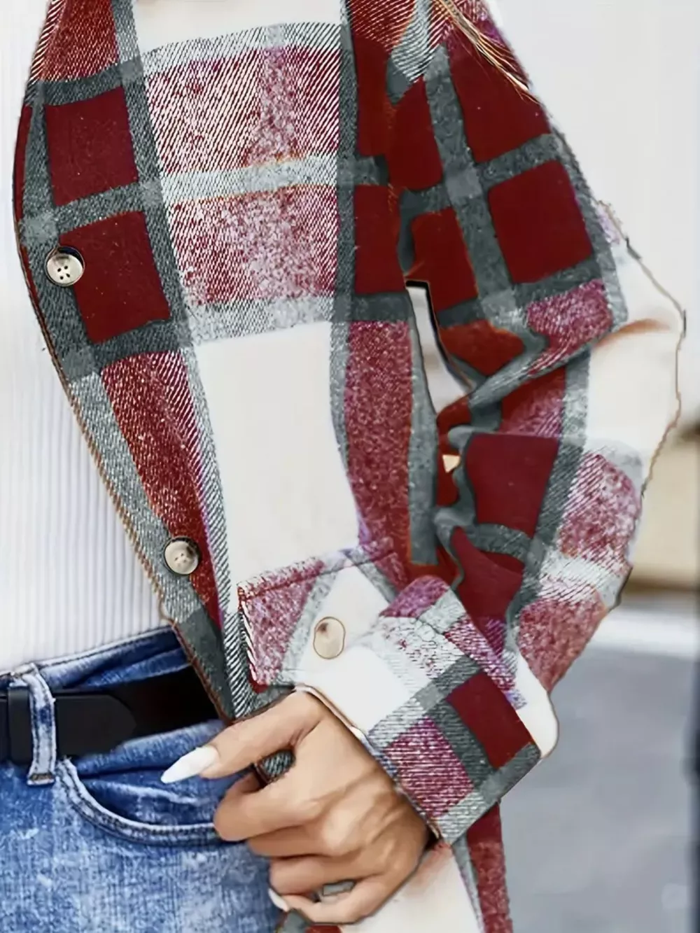 Plaid Button-Up Long Sleeve Shacket, image 5