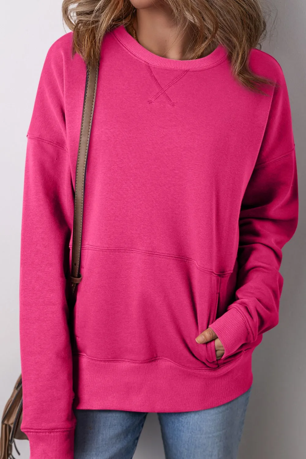 Solid Color Round Neck Long Sleeve Sweatshirt, image 11