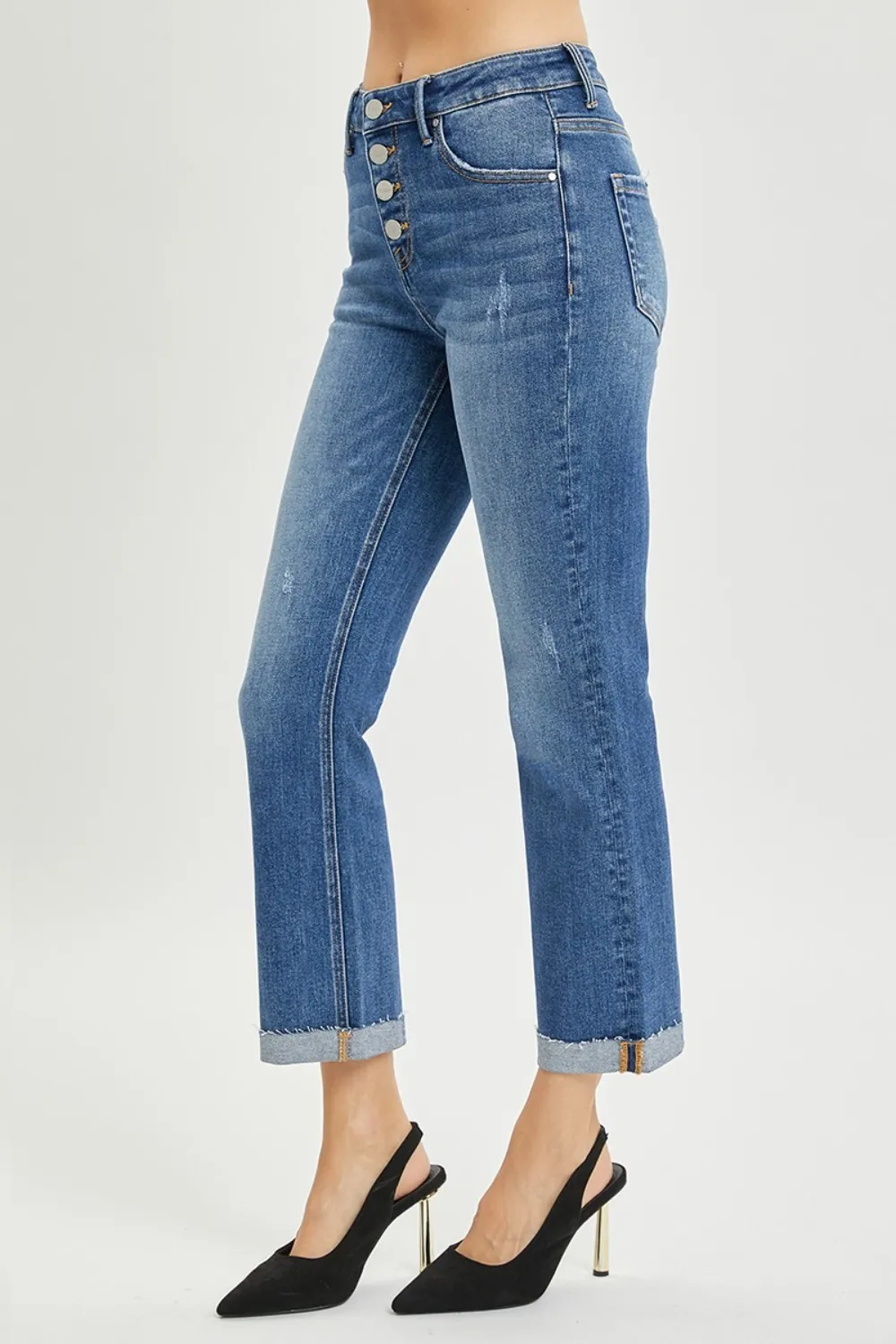 Full Size Button Fly Cropped Bootcut Jeans, image 5