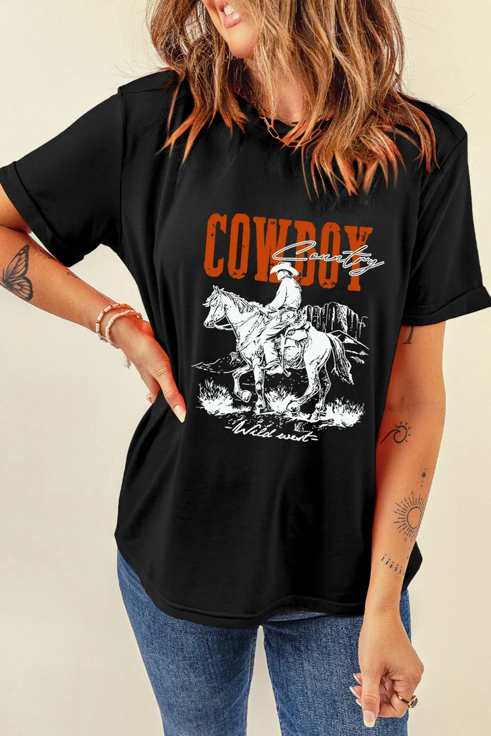 COWBOY Round Neck Short Sleeve T-Shirt, image 3
