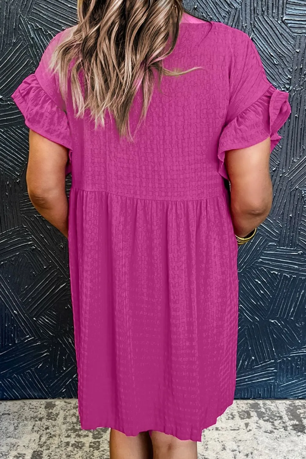 Round Neck Flounce Sleeve Mini Dress, image 3