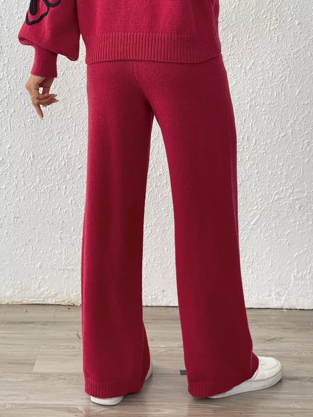 High-Waisted Wide-Leg Sweater Pants with Floral Beaded Decor, image 12