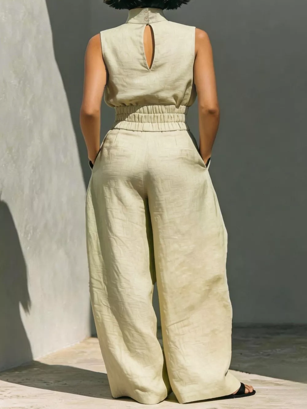 Turtleneck Sleeveless Top and Wide-Leg Pants Set, image 2